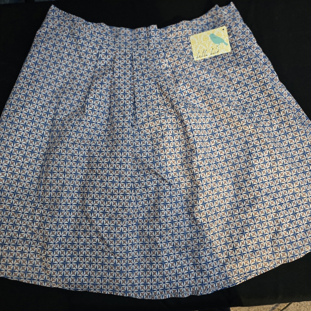 Pleated A-Line Skirt in Blue & Cream by Lillie Bee